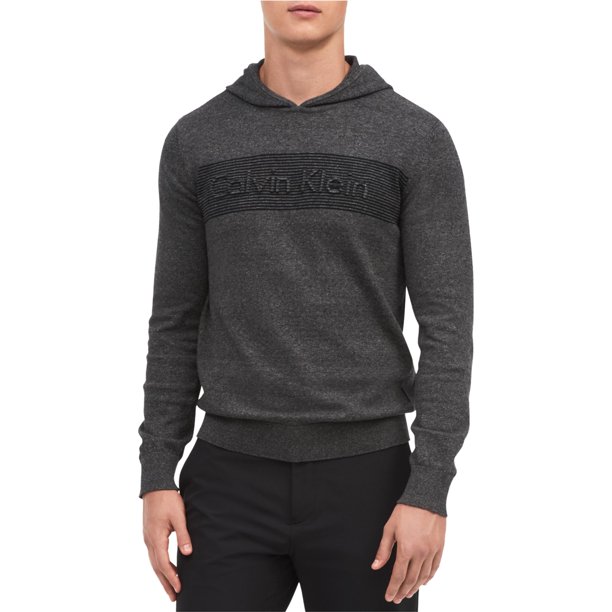 Calvin Klein - Sudadera con capucha y logo elevado para hombre, gris, pequeño Calvin Klein Sudadera