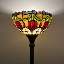 Tiffany Torch Floor Lamp Stained Glass Red Tulips LED Bulb Included 12"W*12"D*66"H