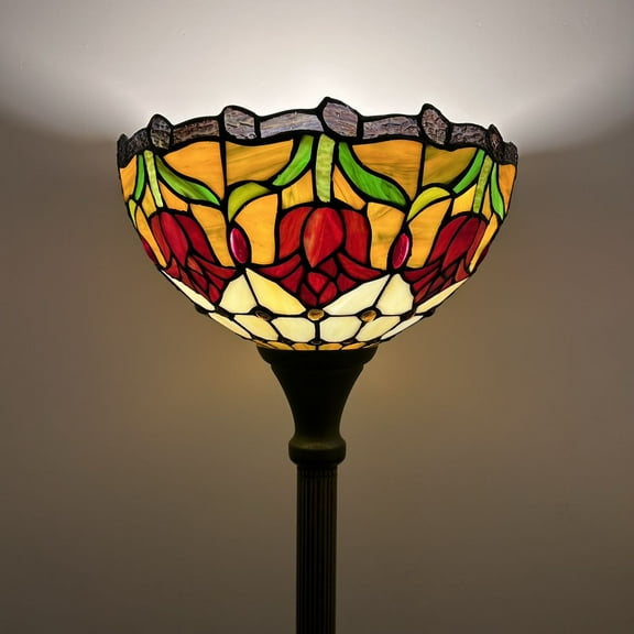 Tiffany Torch Floor Lamp Stained Glass Red Tulips LED Bulb Included 12"W*12"D*66"H