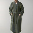 thumbnail image 2 of Mens Bathrobe Thickened Long Coral Velvet Long Sleeve Stripe Sleepwear,Dark Green,2XL, 2 of 3