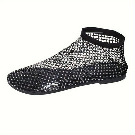 

New Street Women s Solid Color Glitter Sandals - Rhinestone Decor Lightweight Slip-On Summer Shoes