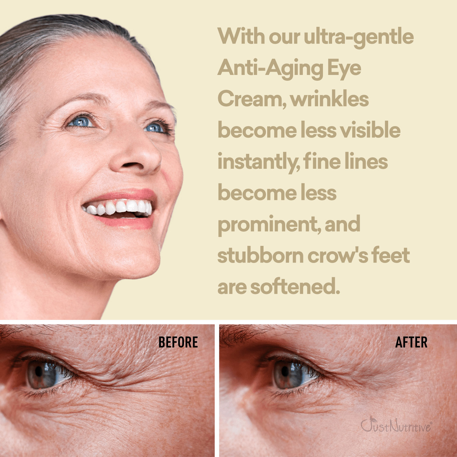 Just Nutritive Anti-Aging Eye Cream for Wrinkles, Puffy Eyes, Fine Lines, All Skin Types, 2oz