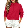 thumbnail image 5 of Atogsazn Kids Girls Half Zip Cropped Sweatshirt Childrens Casual Long Sleeve Pullover Sweater Fall Winter Clothes Tops Red 5-6 Years Fashion, 5 of 6
