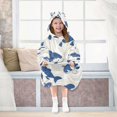 thumbnail image 7 of Wearable Blanket with Sleeves and Pocket Oversized Hooded Sweatshirt 3-14 YR Blue and White Fish M, 7 of 7