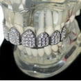 thumbnail image 6 of Mens Grillz Eight Top Teeth Silver Tone Micro Pave Bling Iced CZ 8 Tooth Premade Hip Hop Grills, 6 of 6