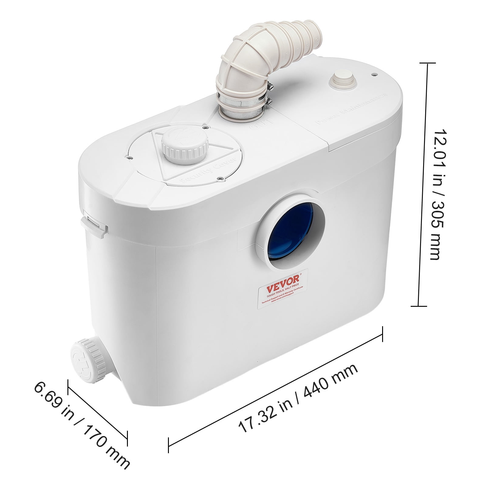 VEVOR Macerator Pump, 900W,48 GPM Flow, 40 ft/12 m Head, Macerator Sewerage Toilet Pump with 4 Water Inlets, Waste Water Disposal Upflush Machine for Toilet,Basement, Shower, Sink, Laundry, Bathtub
