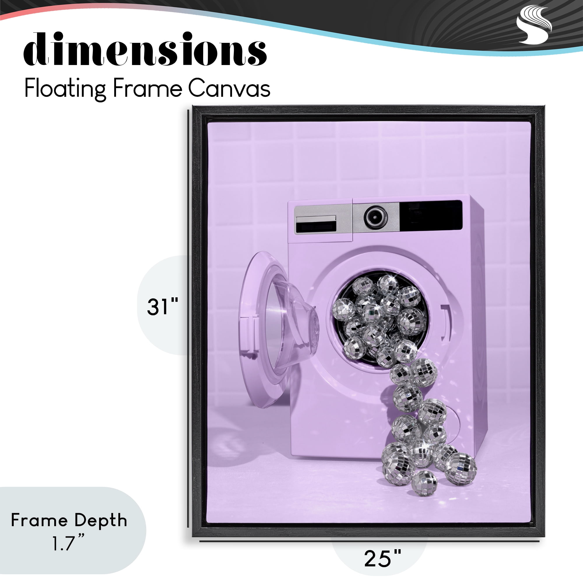 Stupell Industries Disco Laundry Machine over Purple Black Framed Floater Canvas Wall Art, design by LISH Creative