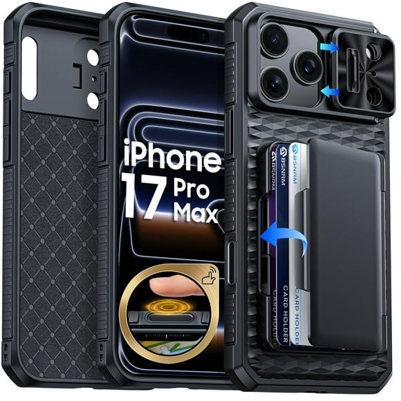 Funda BSNRM Resistente para iPhone 17 Pro Max con Cartera y Bloqueo RFID