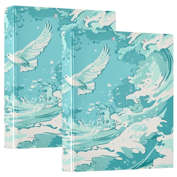 Seagulls and Waves 12.4x10.6in PVC Round Ring Binder, D-Ring 3-Hole, Metal Clip, 200 Sheets