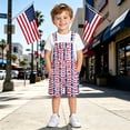 thumbnail image 2 of Kids Patriotic Denim Bib Overalls Shorts American Flag Star Striped Design Casual Jean Jumpsuit Outfits for Boys 4th of July Holiday Daily Wear, 2 of 6
