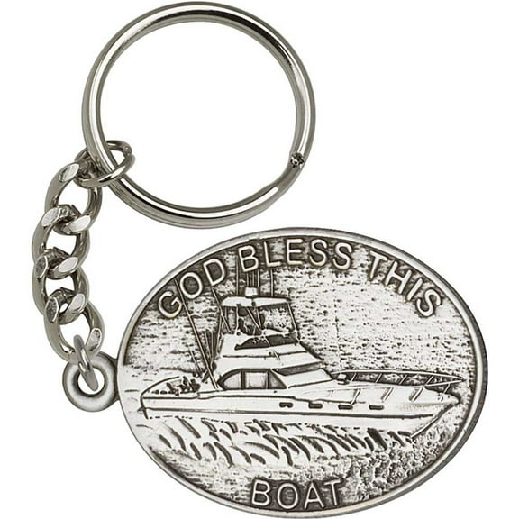Antique Silver God Bless This Boat Keychain