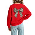 thumbnail image 5 of Risckoth Girl's Leopard Bow Print Crew Neck Sweatshirt, Long Sleeve Solid Casual Fall Winter Pullover, 5 of 7