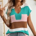 thumbnail image 4 of SELONE Women's Sleeveless Sweater Vest Summer V Neck Knitted Tank Tops Stripes Shirt Vacation Clothes Green XL, 4 of 6