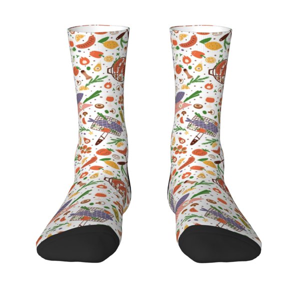 Uemuo BBQ Party1 Pattern Women's Crew Socks, Soft Durable Breathable Moisture-Wicking with Odor Control Cotton socks