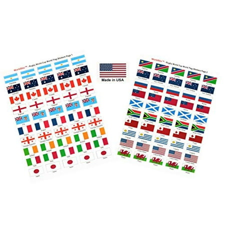 Made in USA! 100 Stickers with Name Representing The 2019 Rugby World Cup Teams; 1.5