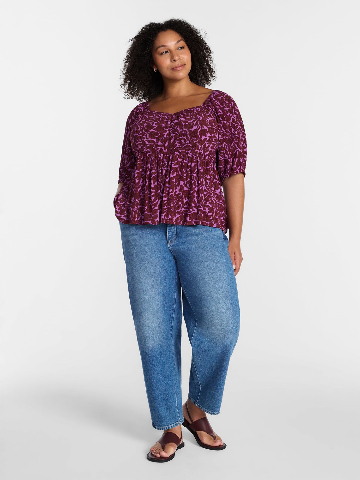 Terra & Sky Women's Plus Peplum Sweetheart Top, Sizes 0X-5X