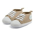 thumbnail image 2 of Dakaela Unisex Baby Boys Girls Canvas Shoes Newborn Non Slip High Top Sneakers Infant Flat Loafers Toddler First Walkers Shoes Beige, 2 of 5