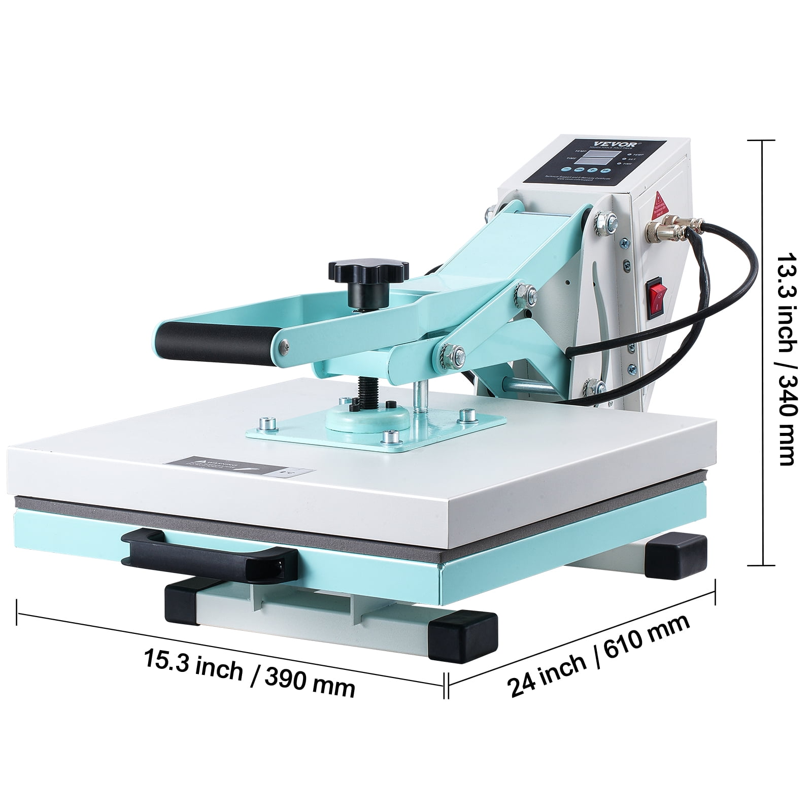 VEVOR Heat Press, 15 x 15 inch Digital Heat Press Machine, Slide Out Heat Transfer Machine, Fast and Even Heating, 2-Layer Insulation Cotton, Heat Transfer Machine for T-Shirts/Pillows/Bags, Green