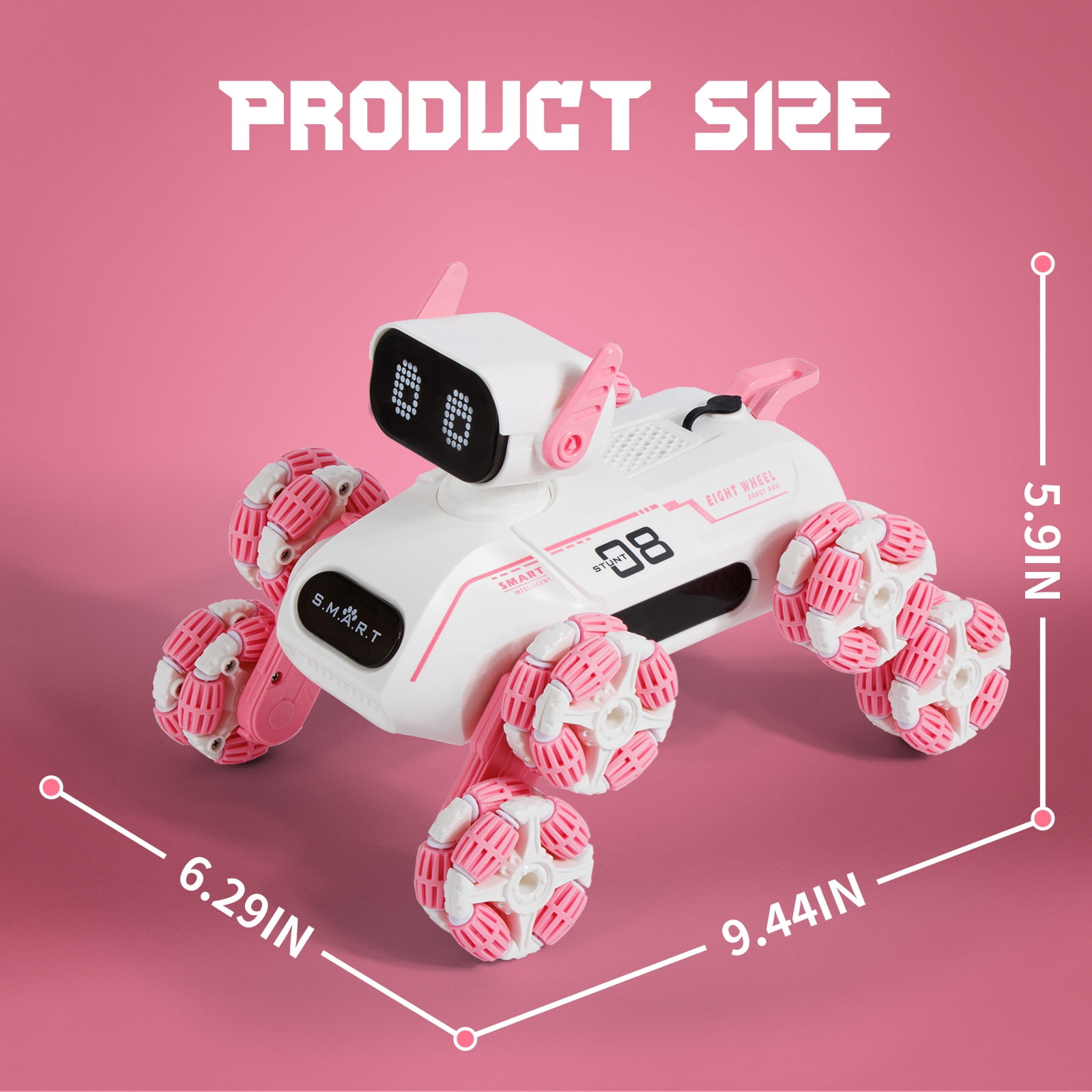 Dammyty Robot Dog Toys for Kids, Smart RC Stunt Robot Dog with Spray, Light & Music, Remote Control Robot Toys for Boys Girls, Pink