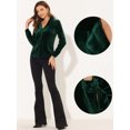 thumbnail image 2 of Camiseta de manga larga con cuello en V de terciopelo retro para mujer Verde oscuro M, 2 of 4
