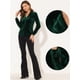 thumbnail image 2 of Camiseta de manga larga con cuello en V de terciopelo retro para mujer Verde oscuro M, 2 of 4