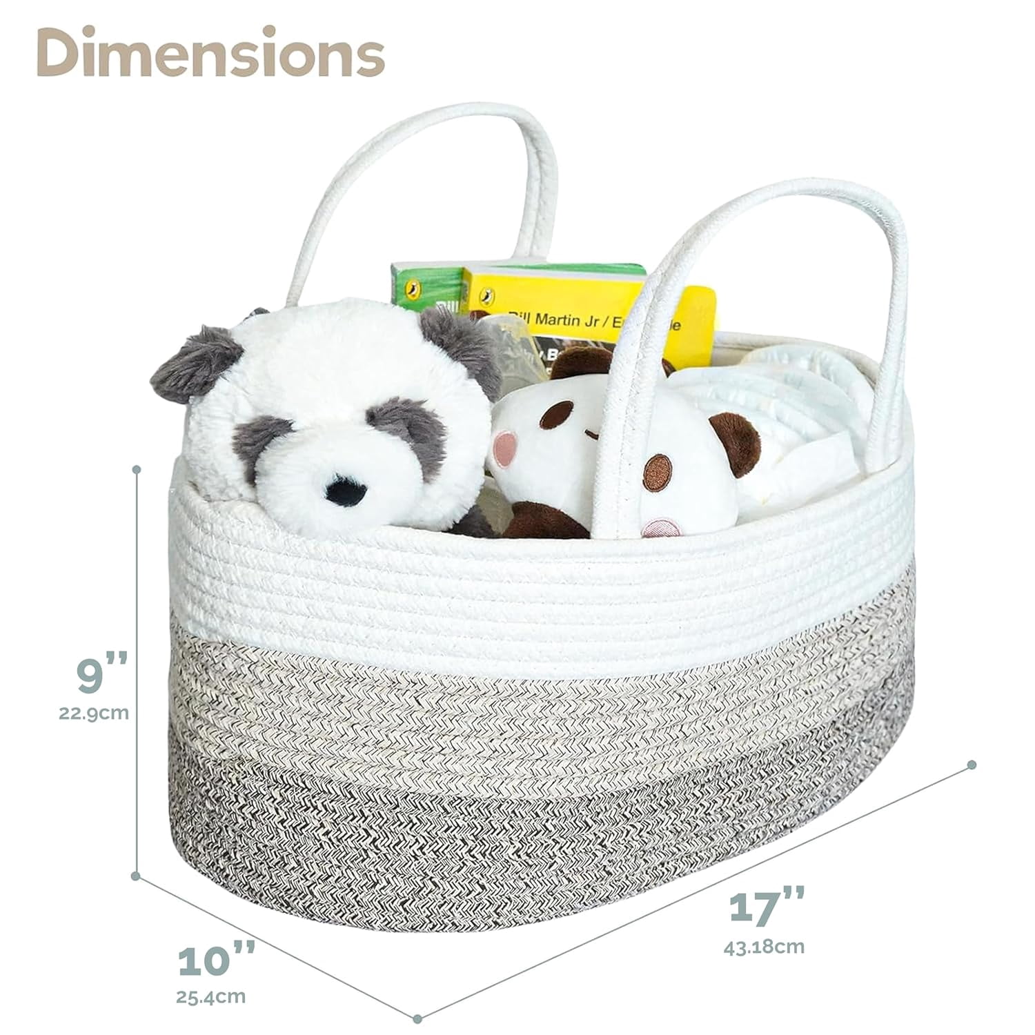 Diaper Caddy Organizer, Large Cotton Rope Nursery Baby Basket, Changing Table Organizer for Baby Diaper Storage, Portable Car Organizer Removable Divider (Gradient Brown, Extra Large)