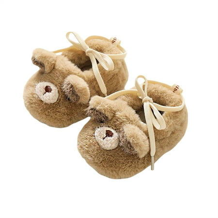 

Bmnmsl Baby Winter Flat Shoes Soft Sole Non-slip Furry Bear Lacing Winter Shoes