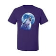 thumbnail image 2 of Wolf Howling at the Moon | Mens Animal Lover Graphic T-Shirt, Purple, 4XL, 2 of 3