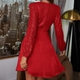 thumbnail image 4 of safuny Women's Mini A Line Dress Solid Sequins Shiny Holiday Long Sleeve V Neck Elegant Cocktail Wedding Evening Party Trendy Dresses Red S, 4 of 4
