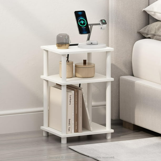 Mesita de noche Furinno Just Turn-Tube de 3 niveles con USB blanca