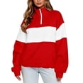 thumbnail image 3 of Women Quarter Zip Sweatshirt Stand Collar Long Sleeve Pullover Tops Loose Casual Striped Sweatshirts for Fall Daily Everyday Wear Red XXL, 3 of 8