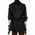thumbnail image 3 of LYSMORA 2026 Men's Lapel Double Breasted Short Trench Coat, Strap Cuff Belted Loose Fit Windproof Business Casual Outerwear, 3 of 5