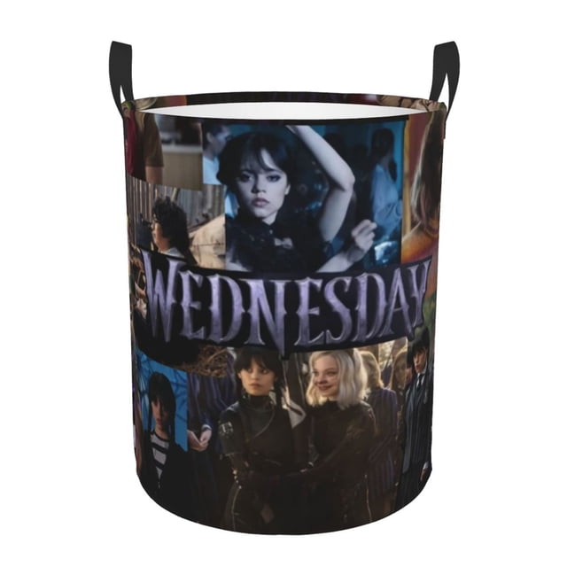 Cesto para ropa sucia Wednesday Addams, cesta de almacenamiento circular plegable impermeable con asa, cesta organizadora de juguetes para ropa sucia, decoración para dormitorio y baño, tamaño mediano