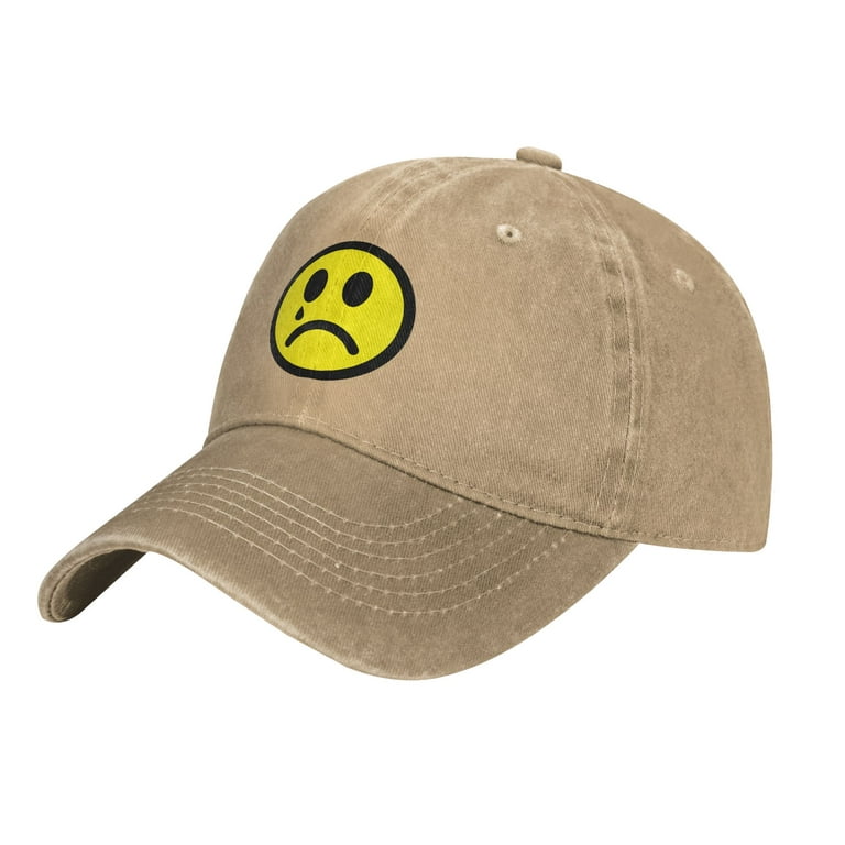 DouZhe Adjustable Washed Cotton Baseball Cap - Sad Face