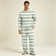 thumbnail image 6 of Everyday Striped Pajama Set For Men Long Sleeve Crew Neck Shirt Drawstring Elastic Waist Button Fly Long Lounge Pants, 6 of 8