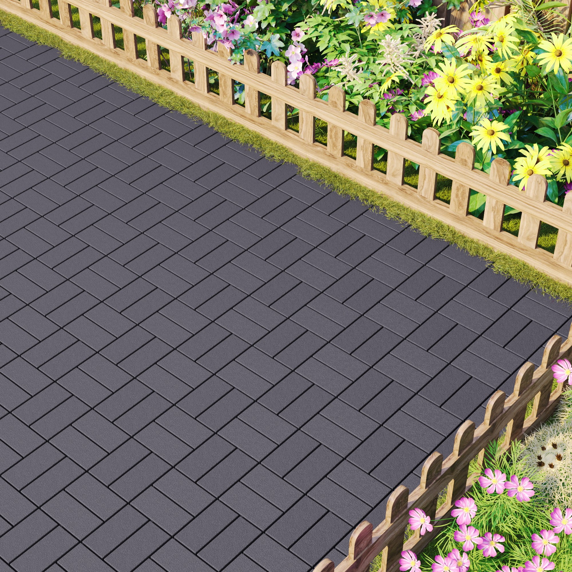 Miniyam 44 Pcs Interlocking Deck Tiles, 12" x 12", Polypropylene, for Outdoor Balcony Garden Gray