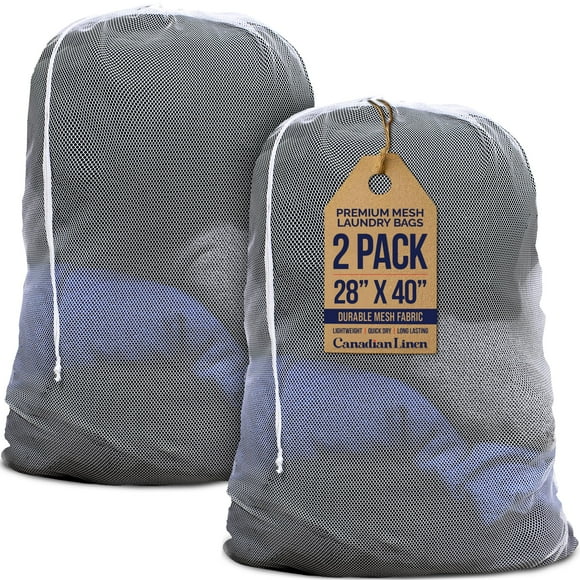 Canadian Linen Sacs à Linge en Filet, 28"x40 Pouces, Lot de 2, Organisateur de Vêtements à Cordon, Tissu Imperméable, Sac de Rangement Durable pour Panier, Blanc