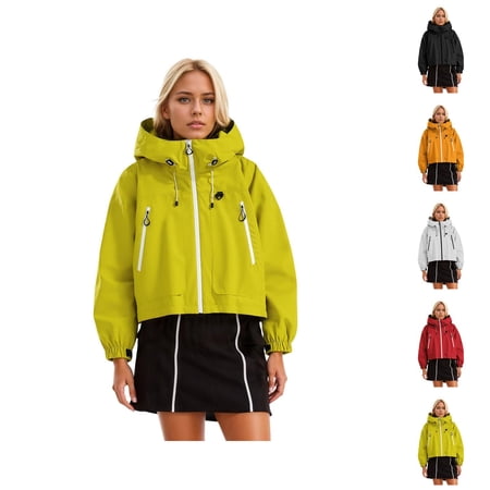 Rain Jacket for Women Outdoor Lightweight Windproof Waterproof Zip Up Hooded Windbreaker with Pockets Outerwear