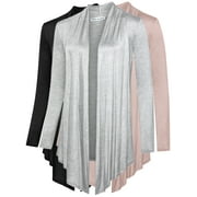 Free to Live 3 Pack Women's Long Sleeve Cardigans - Open Front Drape Lightweight Knit Sweater