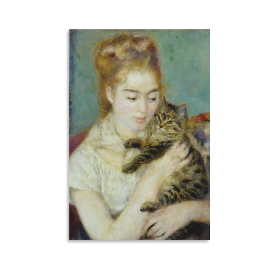 Pierre Auguste Renoir Woman with A Cat Canvas Wall Art Poster Decorative Bedroom Modern Home Print Picture Artworks Posters 12x18inch(30x45cm)