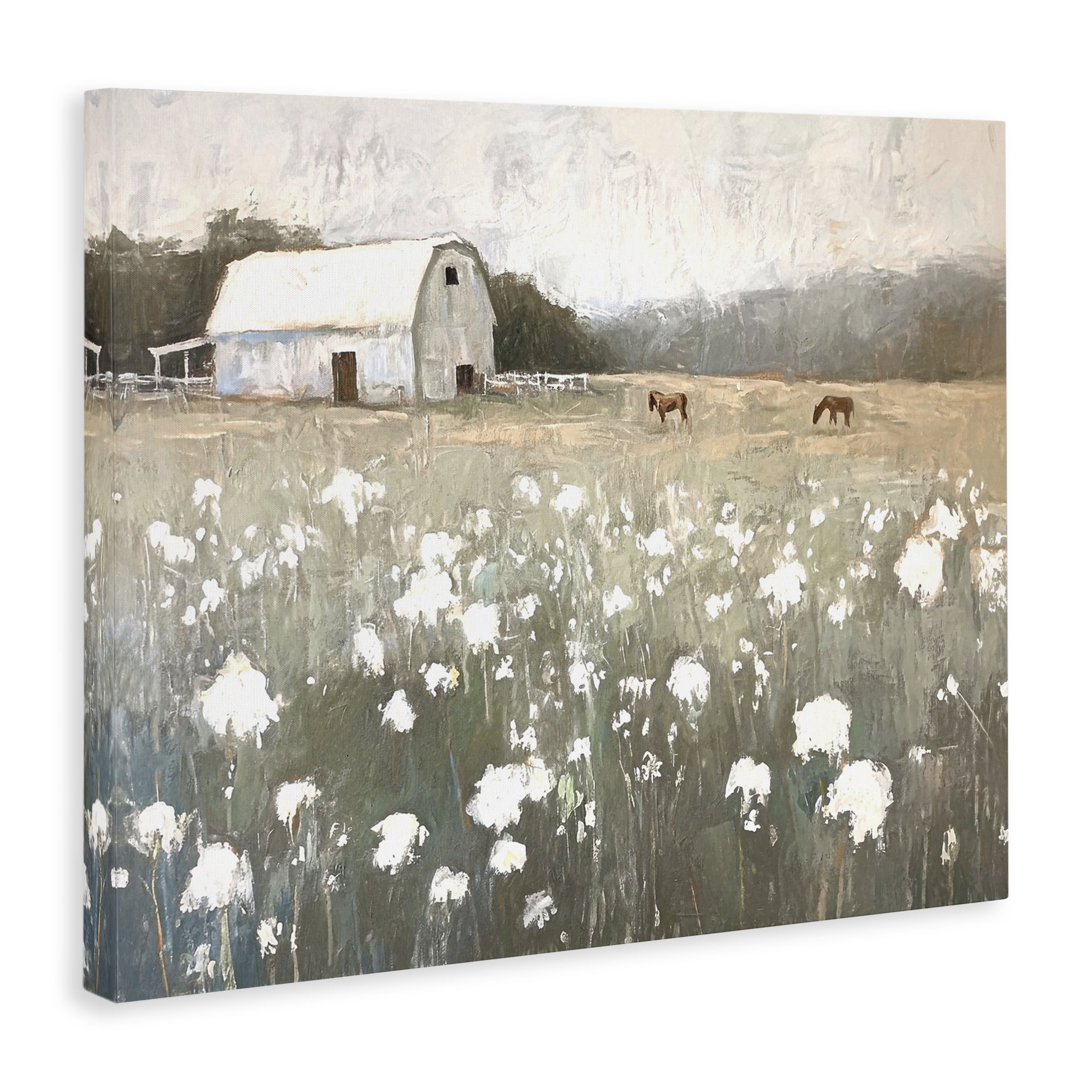 Stupell Industries Peaceful Horse Pasture Landscape Painting Gallery Wrapped Canvas Art Print Wall Art, 30 x 24