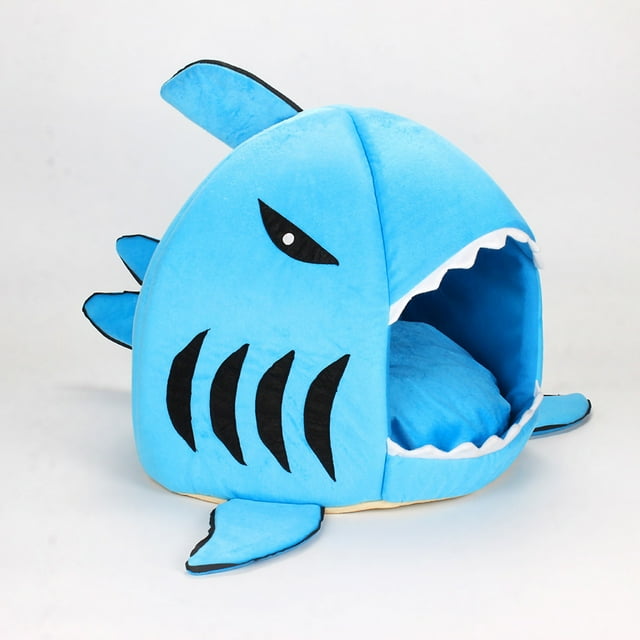 Shark Cat House Removable Washable Full Seasons Cat Shark Shaped Bed for Pets Kitten Dogs Blue