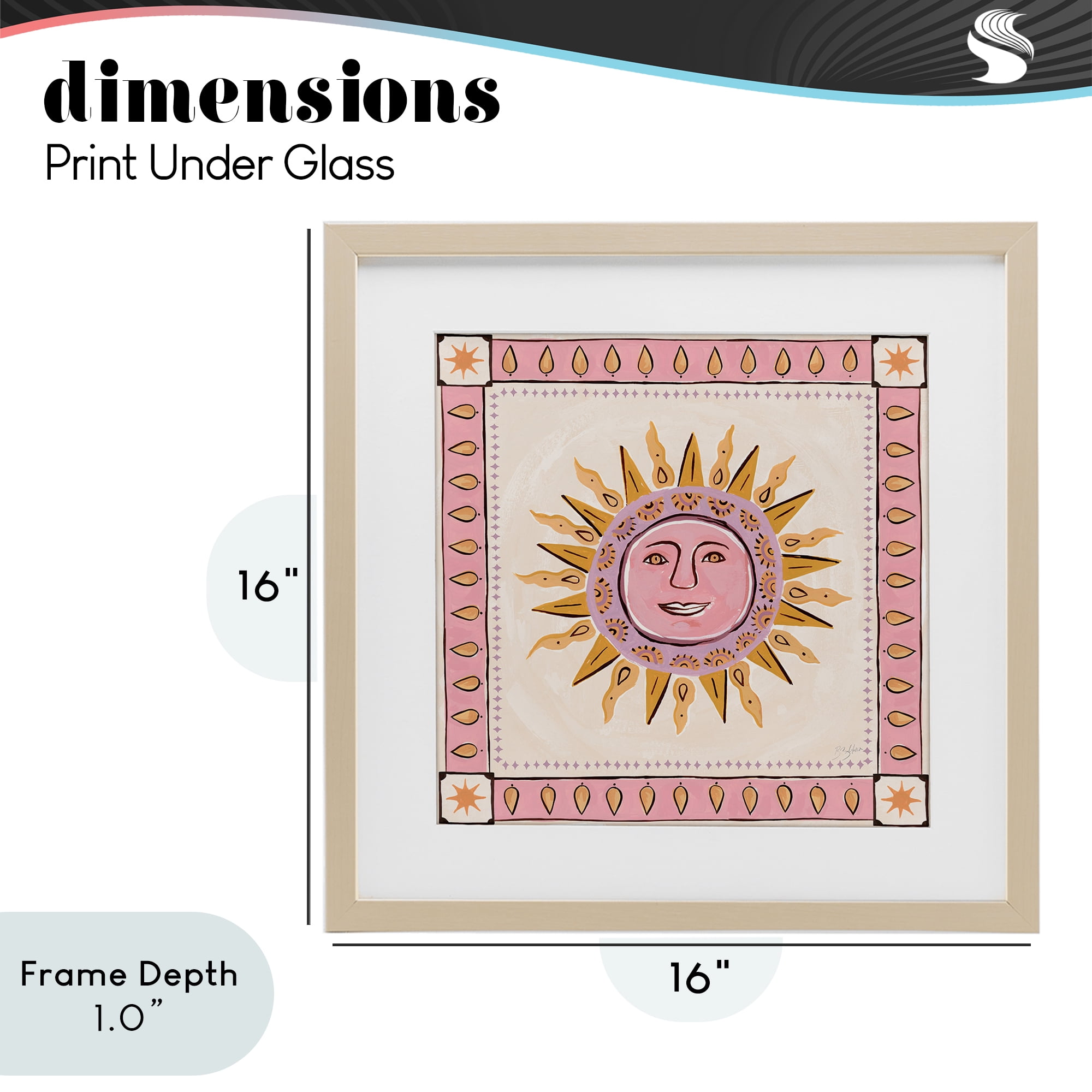Stupell Industries Smiling Sun with Pink Border Birch Framed Print Under Glass, design by Two If By Sea Studios