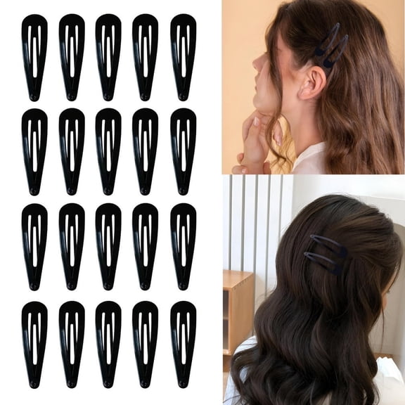 Metal Snap Hair Clips,No-Slip Hair Barrettes,Girls Women Hair Accessories, Black, 20 pack