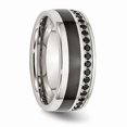 thumbnail image 4 of White Stainless Steel Ring Band Wedding Black Ceramic Cubic Zirconia CZ, 4 of 6