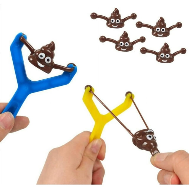 2PCS Sticky The Poo Smiley Poop Slingshot Emoji Toy Funny for Kids (2 Sling & 6