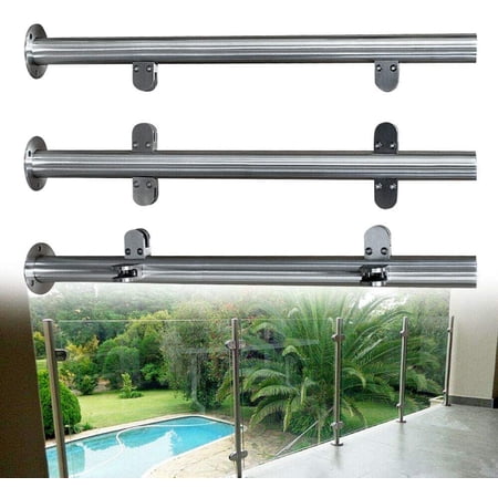 FETCOI 90/110CM High Glass Balustrade Railing Post Glazing Stainless Steel Pole Handrail Garden Fencing Silver (Mid post)