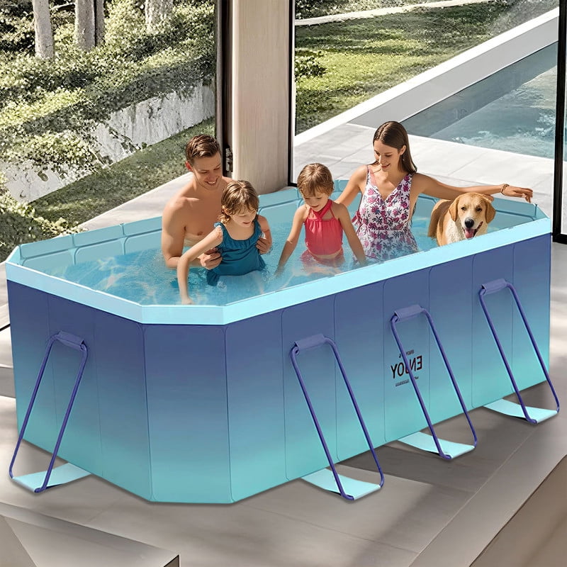Beuway 116"Foldable Swimming Pool for 1-7 People,Non-Inflatable Above Ground Pools for Kids Adults(Blue)
