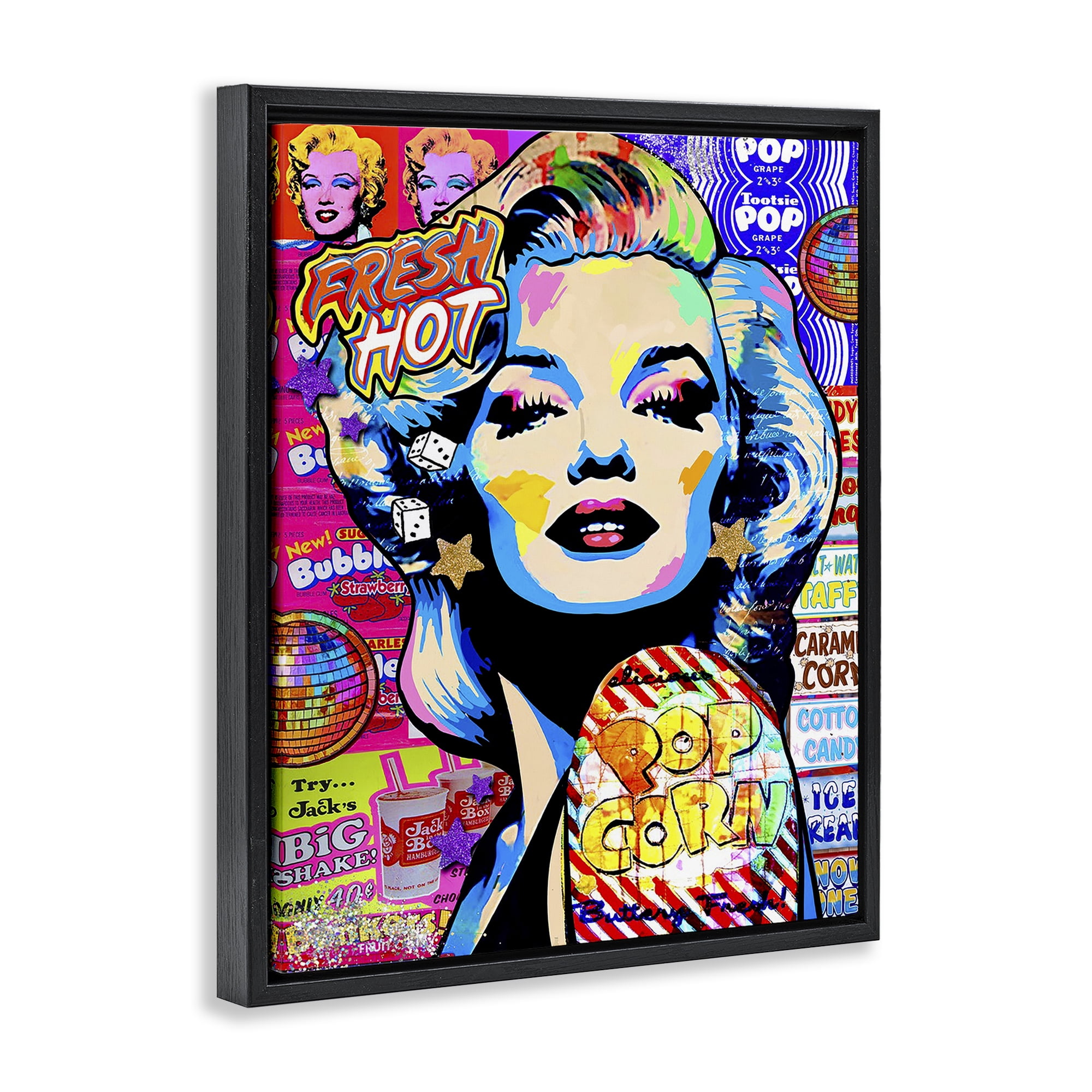 Stupell Industries Groovy Pop Style Marilyn Abstract Painting Black Floater Framed Canvas Art Print Wall Art, 17 x 21