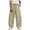 Khaki, variant on Qingpeng Girls Wide Leg Pants High Waist Drawstring Striped Cuffs Lightweight Wrinkled School Outdoor Casual Spring Summer Long Pants for Kids